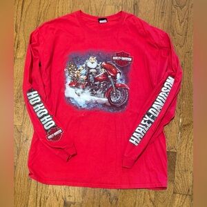 Harley Davidson Santa Shirt Mens 2XL Red Long Sleeve Motorcycle